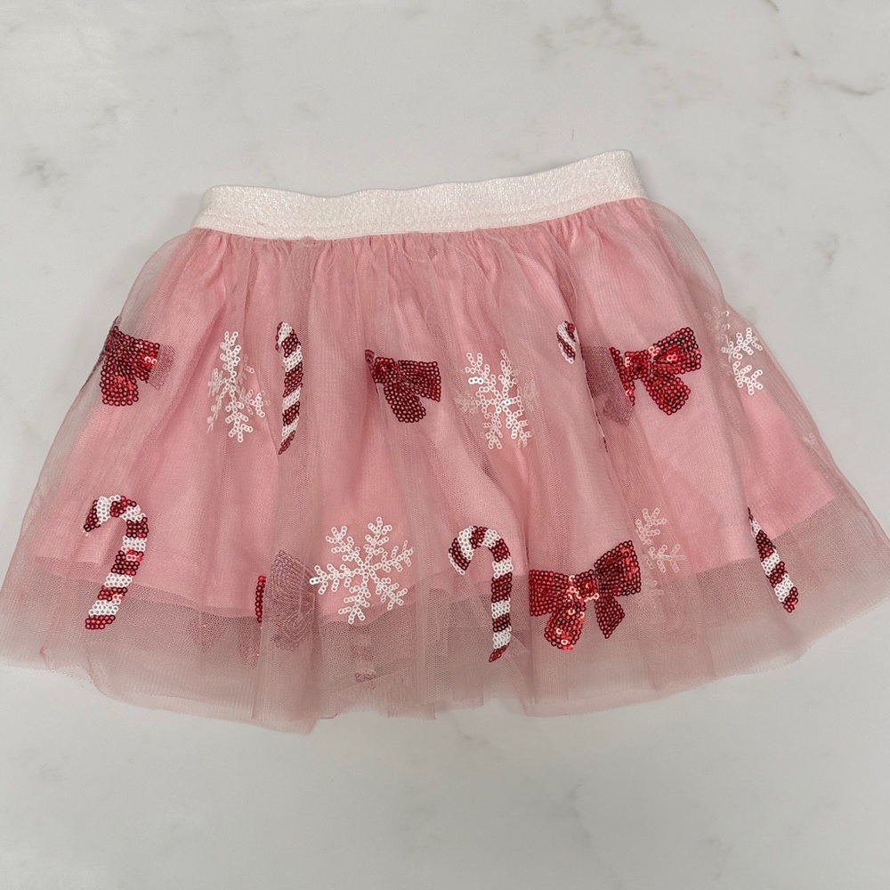 Pink Tulle Skirt with Sequin Candy Cane and Bow Accents Christmas Tutu